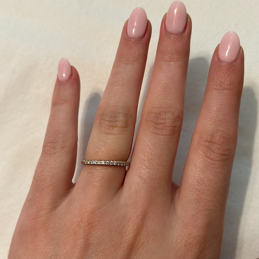 Rose gold jeweled ring.